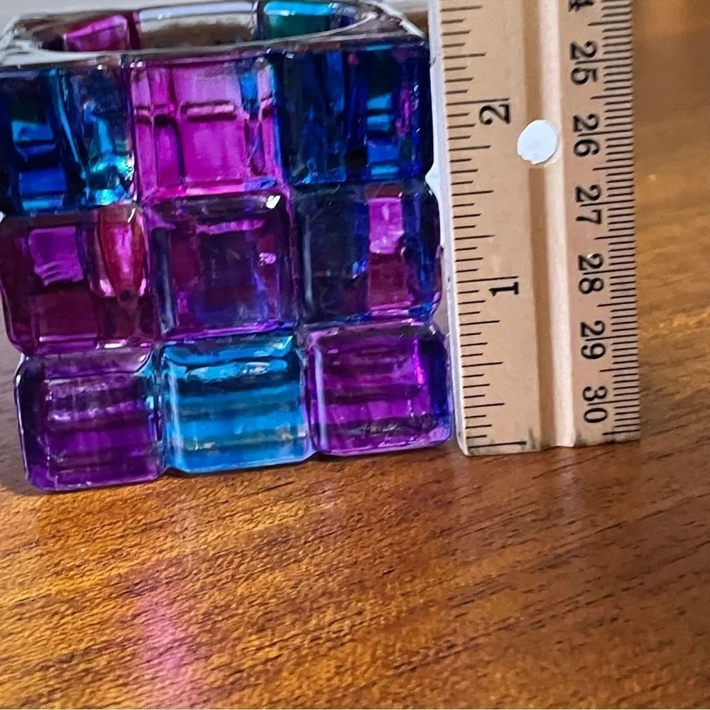 Colorful Cube Glass Votive Candle Holder Pink Blue Purple